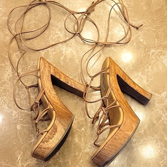 Steve Madden Natural Leather KACY Platform Block Heel Lace-up Sandals, Sz 8.5 - Picture 3 of 17